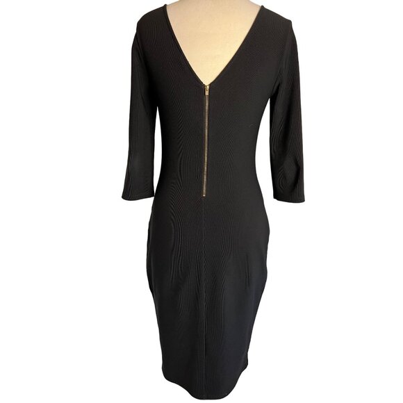 Express Black Bodycon Dress With Back Zipper & 3/4 Sleeves Size M Sexy - Picture 14 of 16